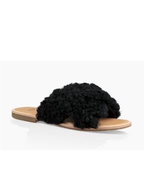 New! Ugg Joni Black Fur Slides | 6